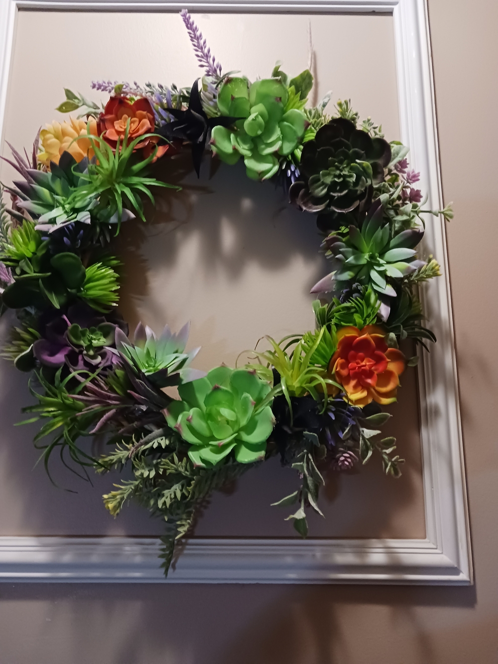 Decorative Green & Multicolor Succulent Wreath - Brand: